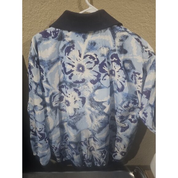 Euro Joy 100% Silk Blue Floral Windbreaker Jacket Vintage NEW Women's Medium - Picture 4 of 5